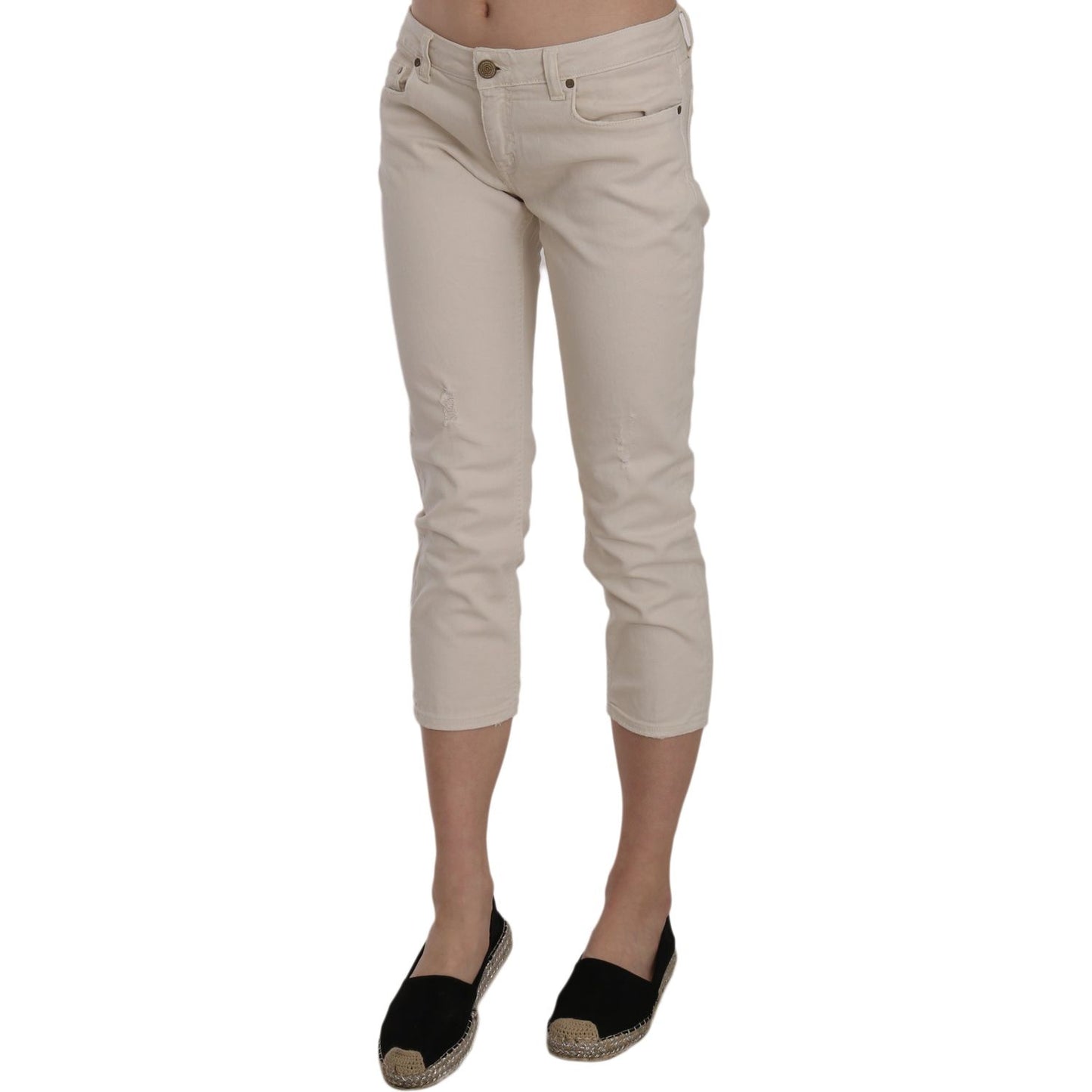 Dondup Beige Cotton Stretch Low Waist Skinny Cropped Capri Jeans PAN70211-29