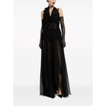 Dolce & Gabbana Long silk chiffon dress with floral appliqué F6DJSTFU1ATN0000