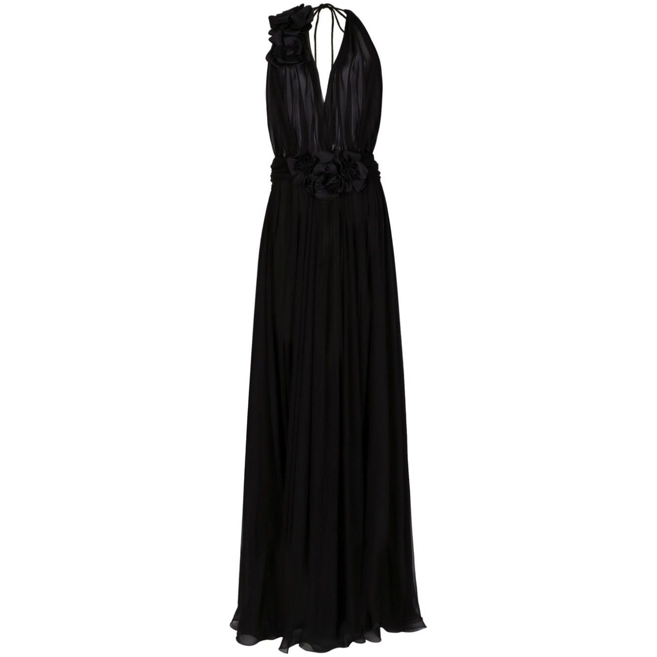 Dolce & Gabbana Long silk chiffon dress with floral appliqué F6DJSTFU1ATN0000