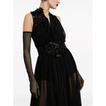 Dolce & Gabbana Long silk chiffon dress with floral appliqué F6DJSTFU1ATN0000