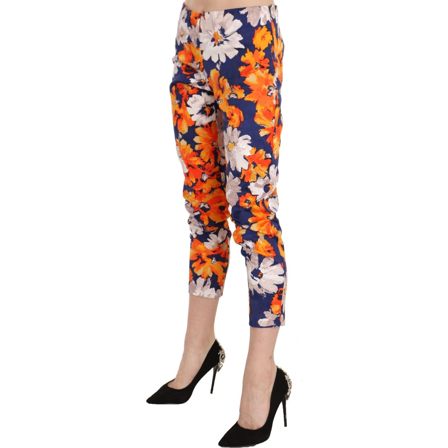LANACAPRINA Blue Floral Print Skinny Slim Fit Trousers Pants PAN70299-42