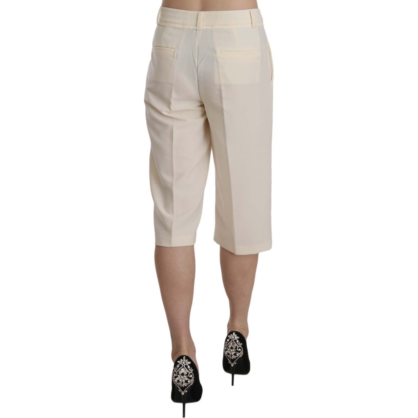 Silvian Heach Cream Mid Waist Cotton Straight Cropped Pants PAN70307-40