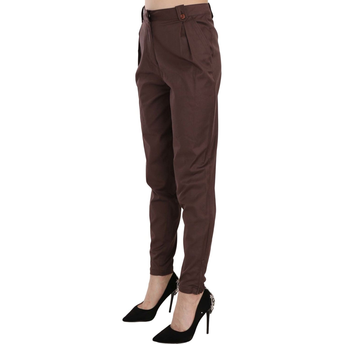 Just Cavalli Brown High Waist Tapered Formal Trousers Pants PAN70332-40