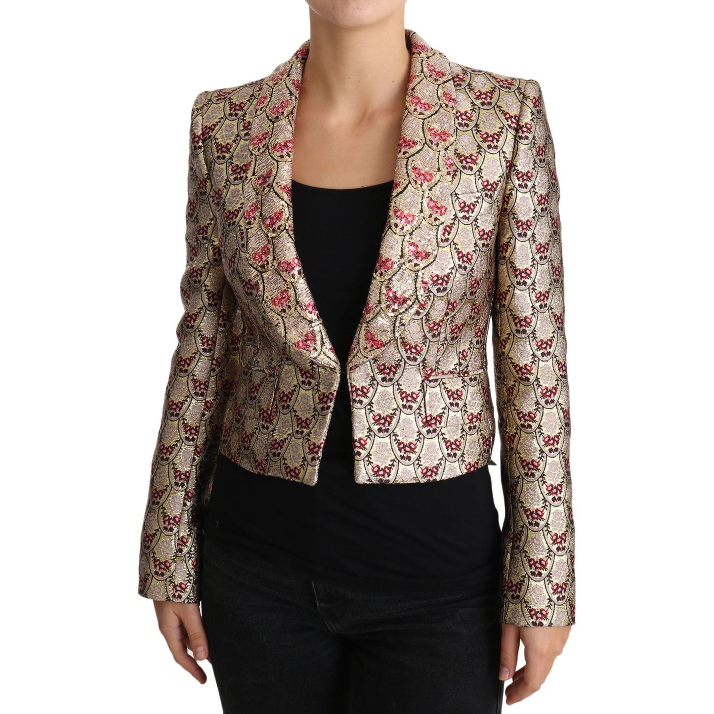 Dolce & Gabbana Gold Floral Sequined Blazer Coat Jacket JKT2420-38