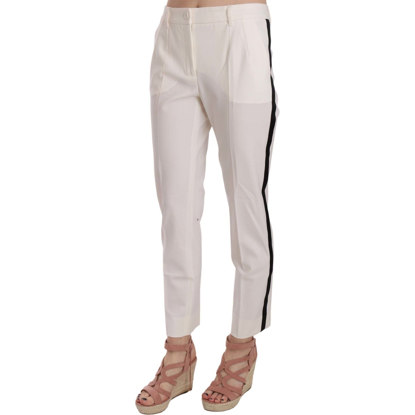 Dolce & Gabbana White Side Stripe Wool Tapered Trouser Pants PAN70013-42
