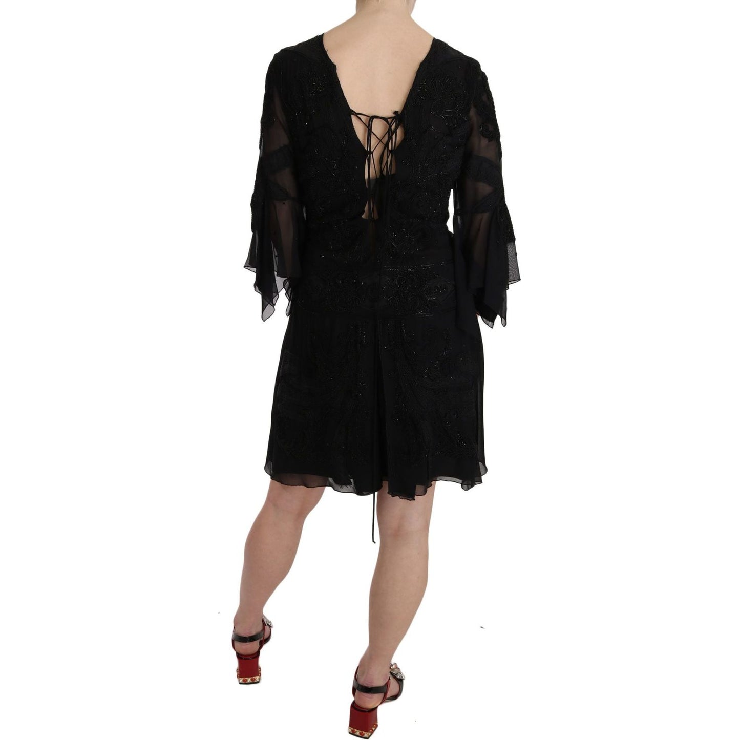 John Richmond Black Sequined Silk Mini Shift Gown DR1672-44