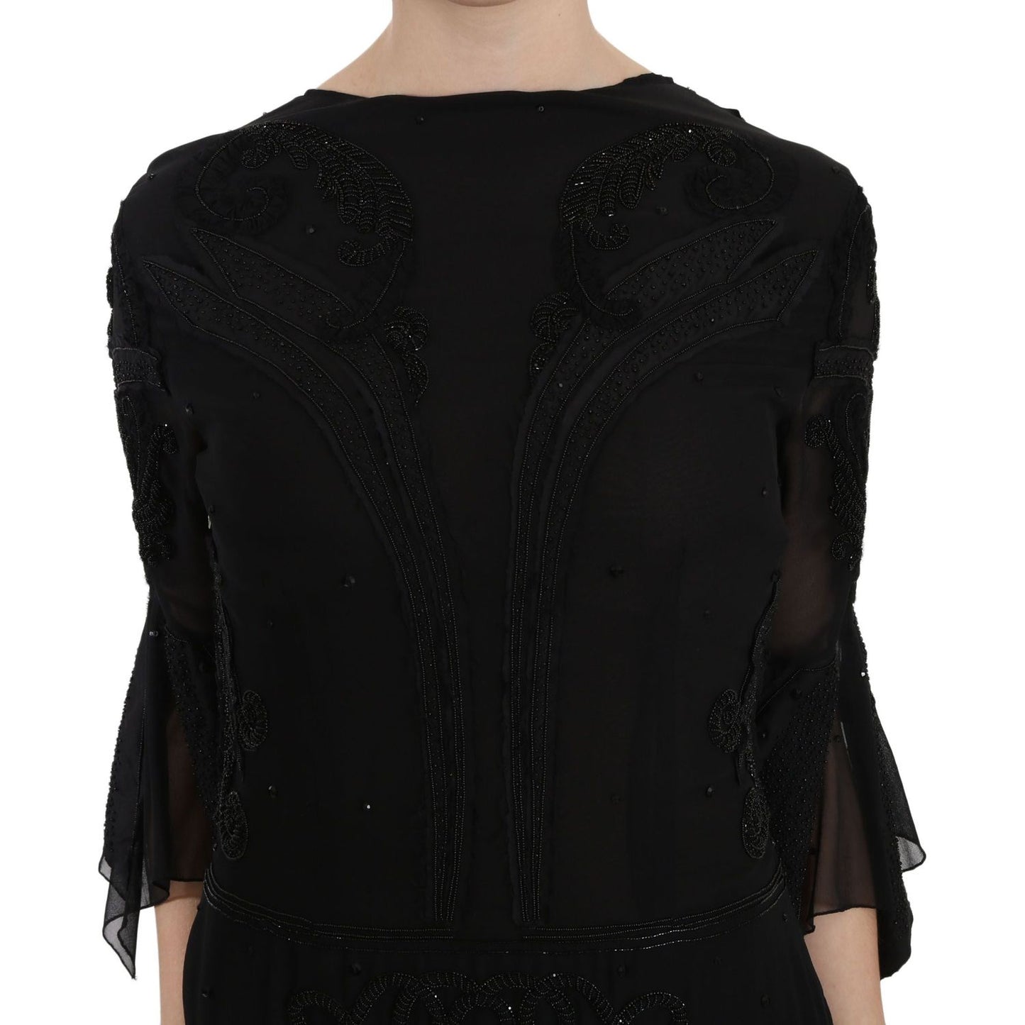 John Richmond Black Sequined Silk Mini Shift Gown DR1672-44