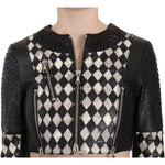 John Richmond Black White Leather Short Cropped Biker Jacket Coat TSH3270-38