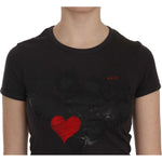 Exte Black Hearts Print Short Sleeve Casual Shirt Top TSH3910-42