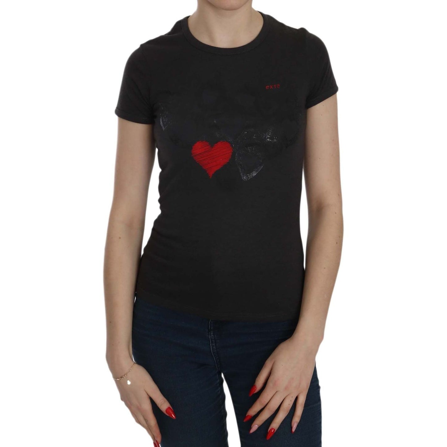 Exte Black Hearts Print Short Sleeve Casual Shirt Top TSH3910-42