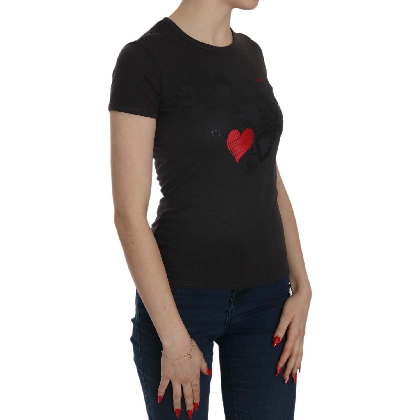 Exte Black Hearts Print Short Sleeve Casual Shirt Top TSH3910-42