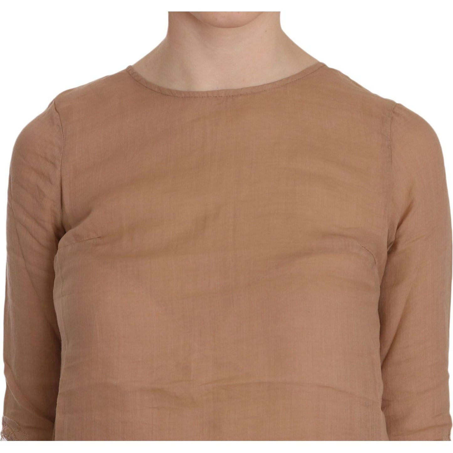 PINK MEMORIES Brown 3/4 Sleeve Crewneck Shift Mini Dress TSH3457-40