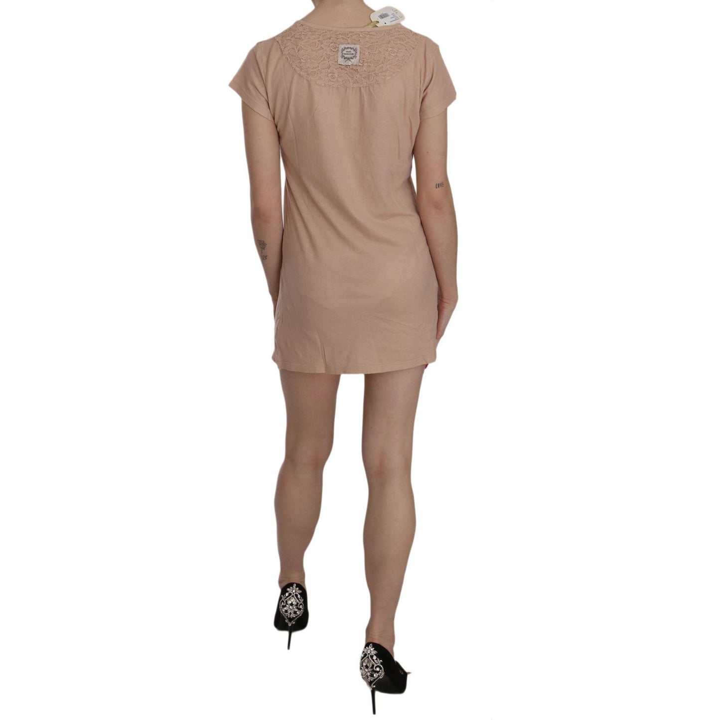 PINK MEMORIES Pink Lace Short Sleeve Shift Mini Dress TSH3472-40