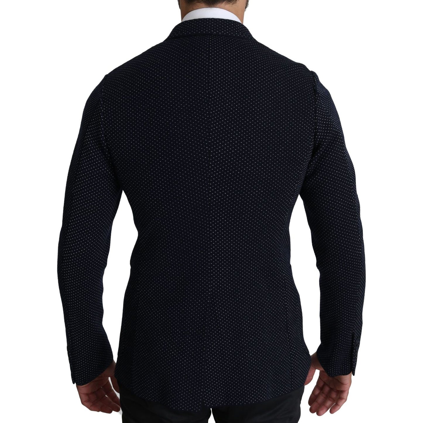 Dolce & Gabbana Dark Blue Dotted Double Breasted Coat Blazer KOS1536-50