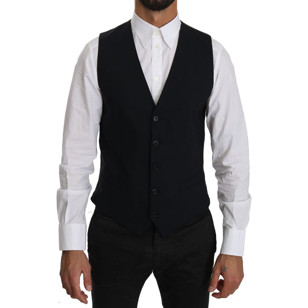 Dolce & Gabbana Blue Wool Waistcoat Formal Gilet Vest TSH3952-46
