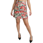 Dolce & Gabbana White Green Red Floral High Waist Mini Skirt SKI1340-36