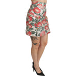 Dolce & Gabbana White Green Red Floral High Waist Mini Skirt SKI1340-36