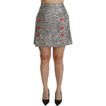 Dolce & Gabbana Silver Pattern A-line High Waist Skirt SKI1358-36