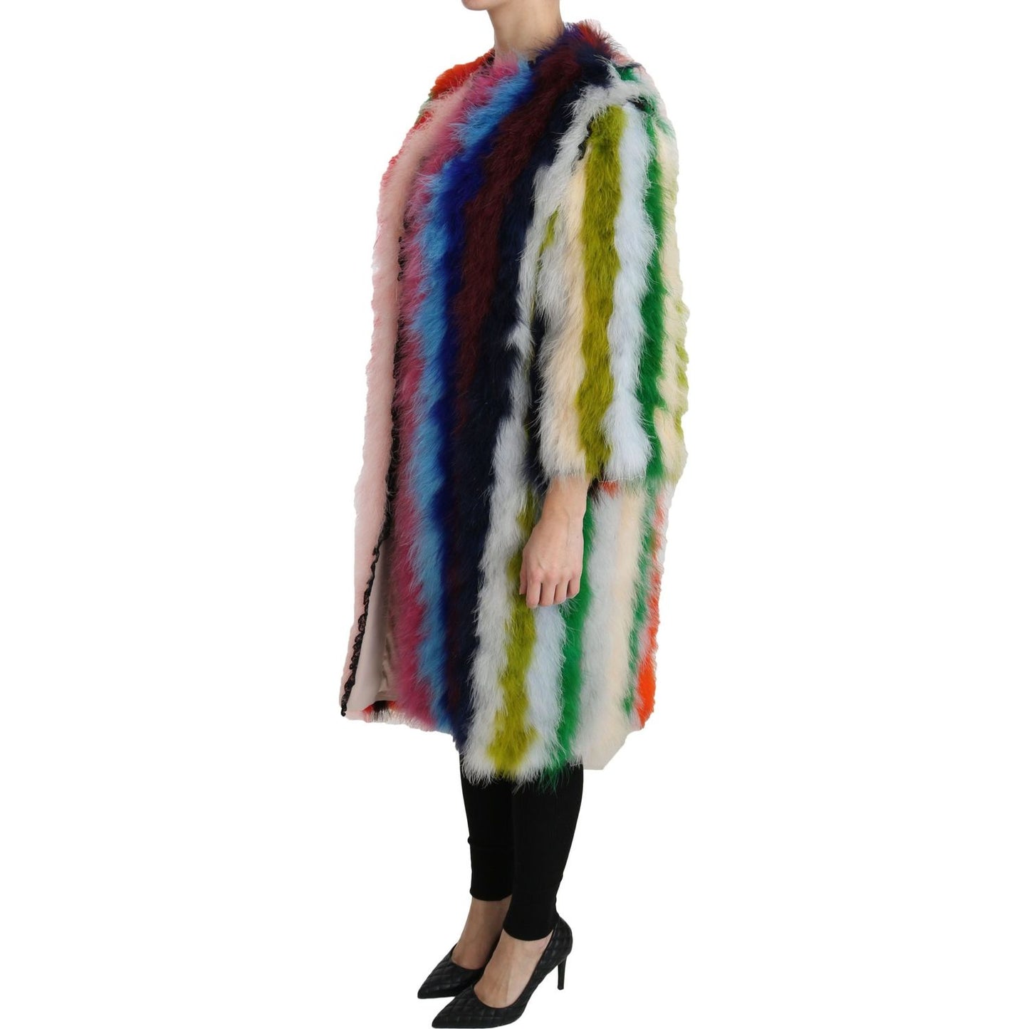 Dolce & Gabbana Multicolor Turkey Feather Cape Fur Coat JKT2511-42