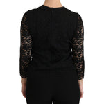 Dolce & Gabbana Black Lace Long Sleeve Nylon Blouse TSH4262-44