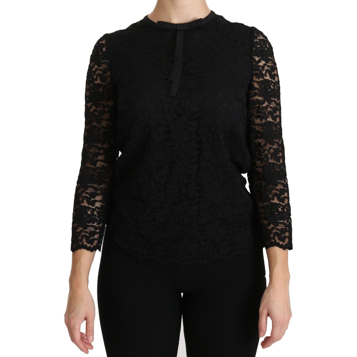 Dolce & Gabbana Black Lace Long Sleeve Nylon Blouse TSH4262-44