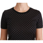 Dolce & Gabbana Black Dotted Crewneck Cotton Top T-shirt TSH4434-36