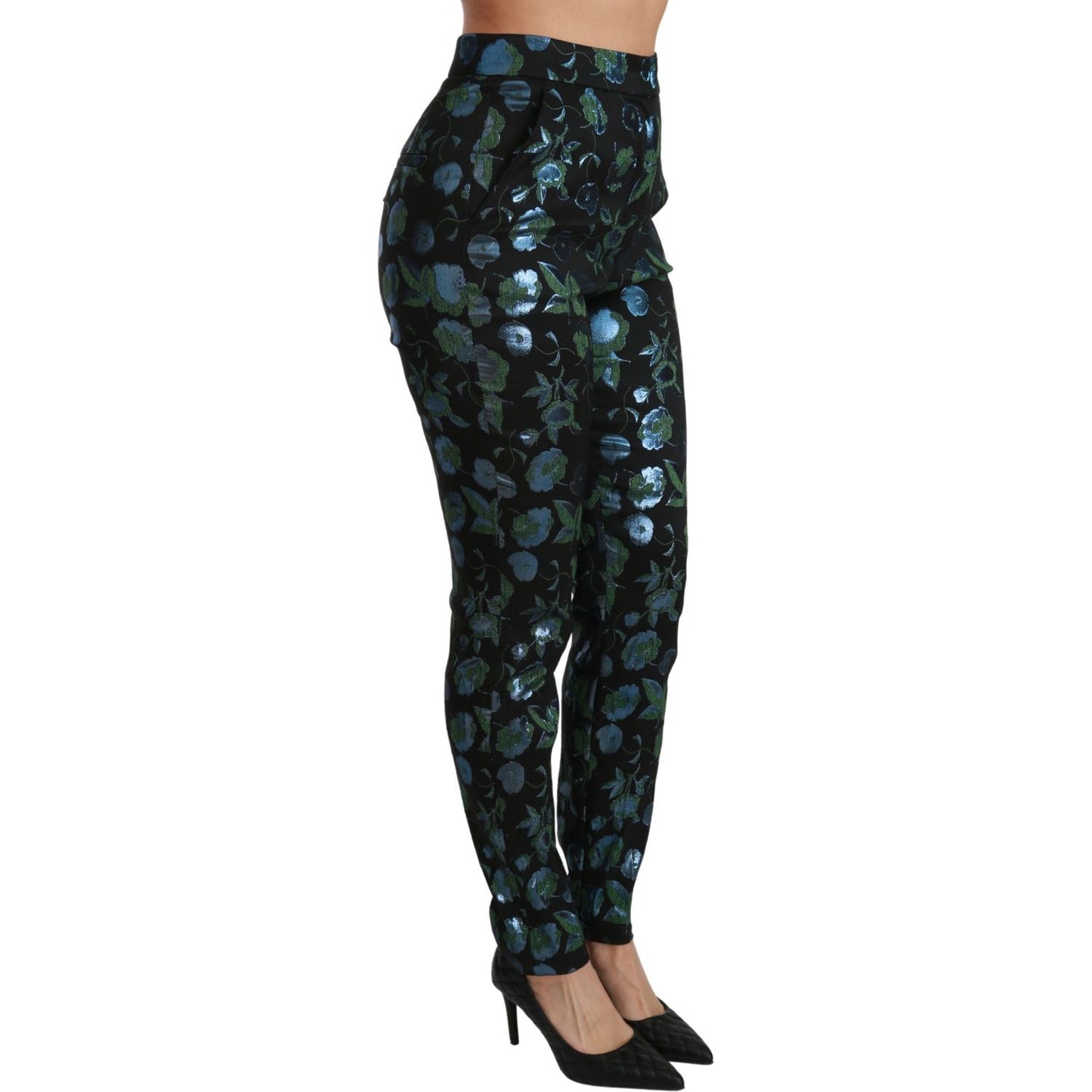 Dolce & Gabbana Blue Green Floral Metallic Slim Pants PAN70829-40