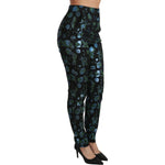 Dolce & Gabbana Blue Green Floral Metallic Slim Pants PAN70829-40