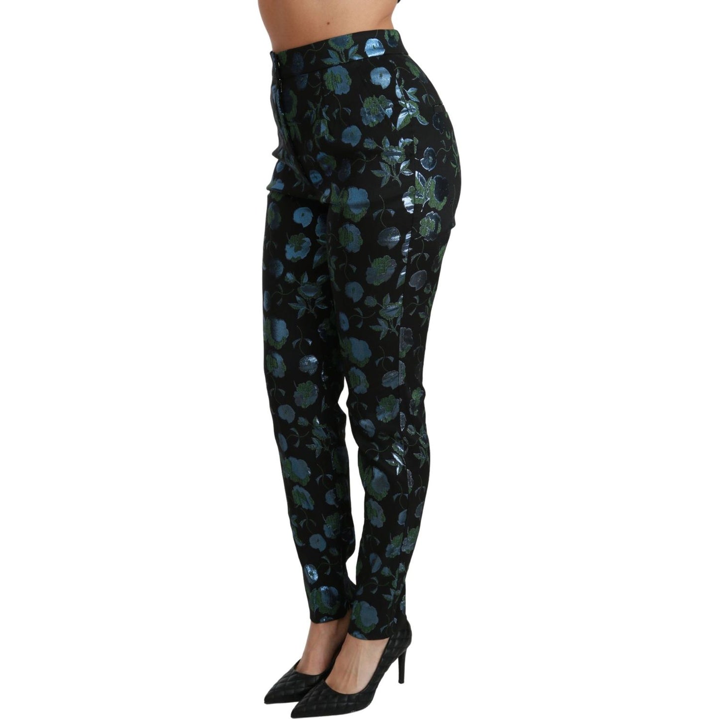 Dolce & Gabbana Blue Green Floral Metallic Slim Pants PAN70829-40