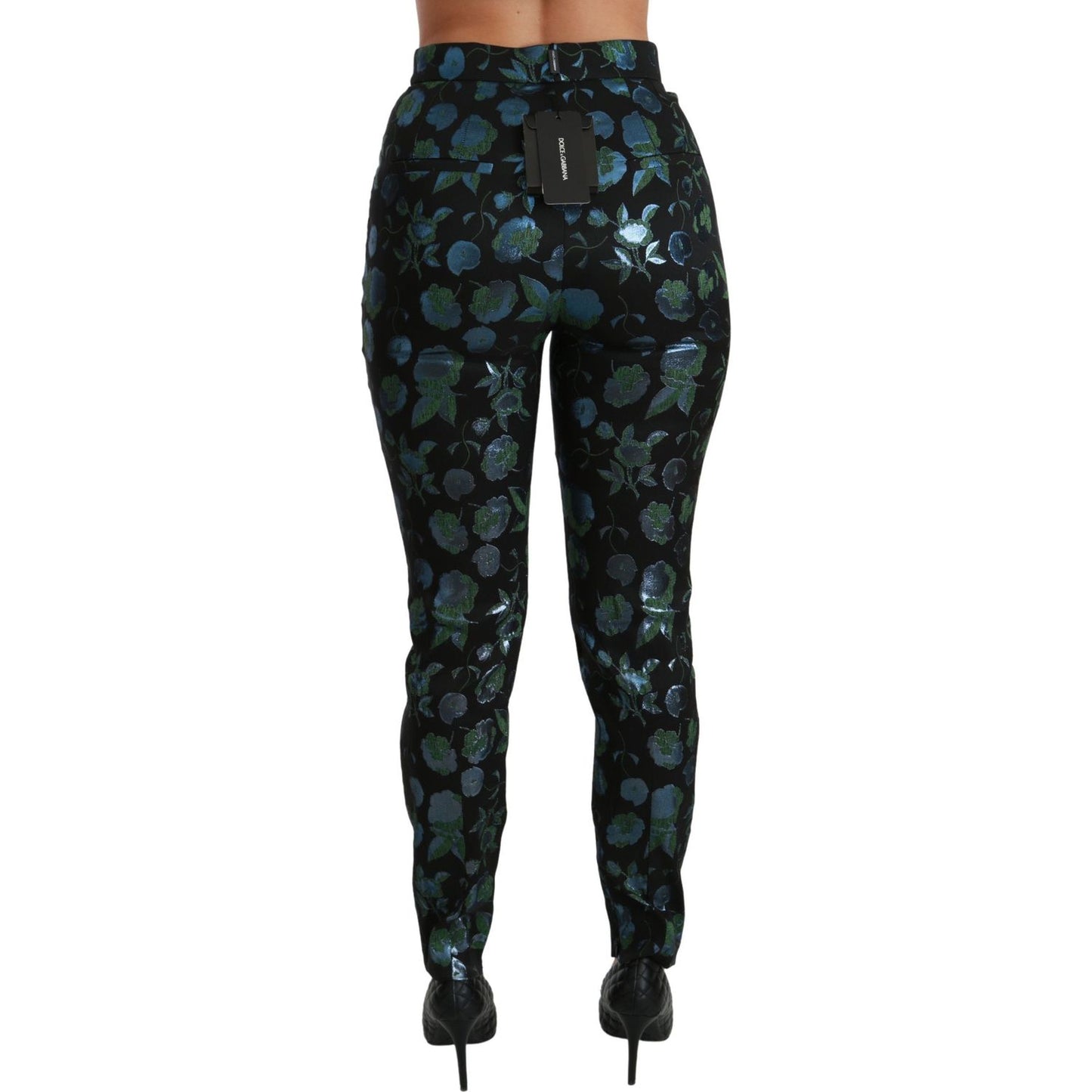 Dolce & Gabbana Blue Green Floral Metallic Slim Pants PAN70829-40