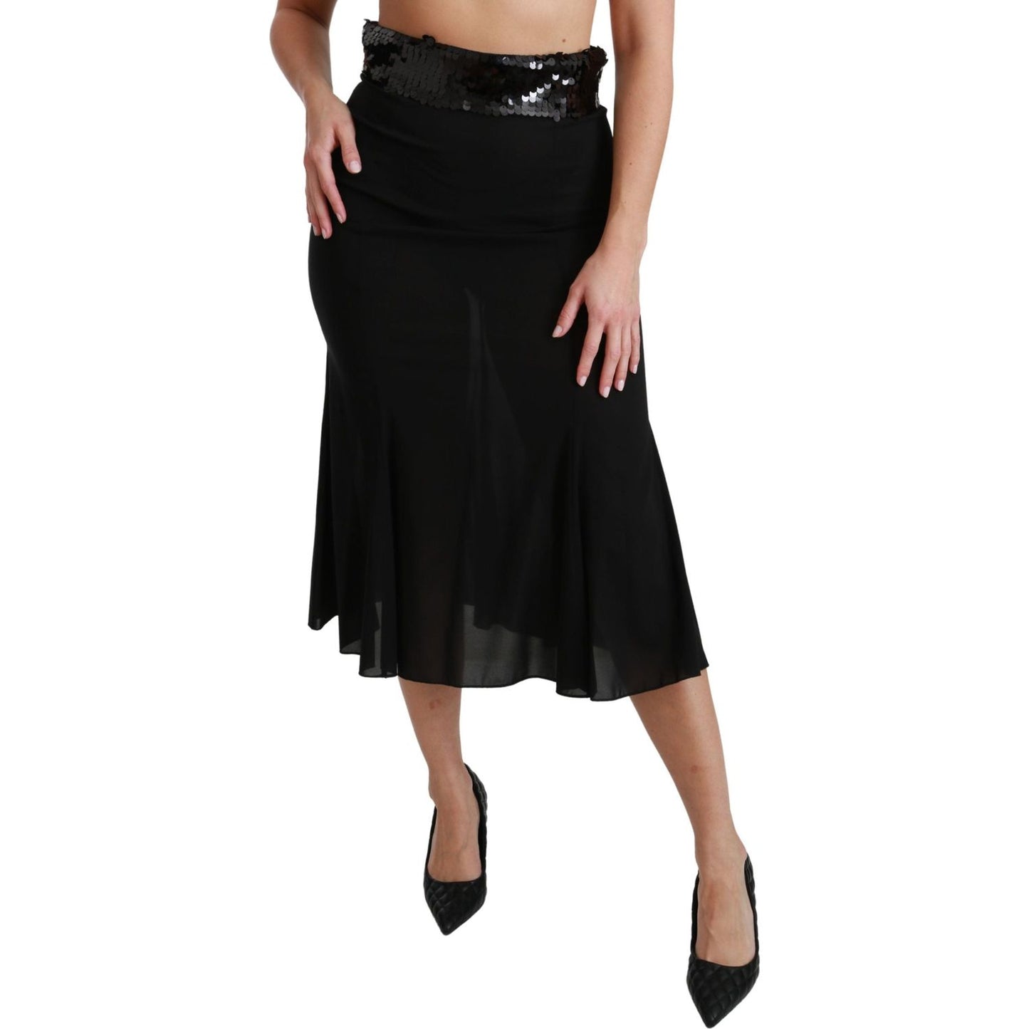 Dolce & Gabbana Black High Waist Mermaid Midi Silk Skirt SKI1411-42