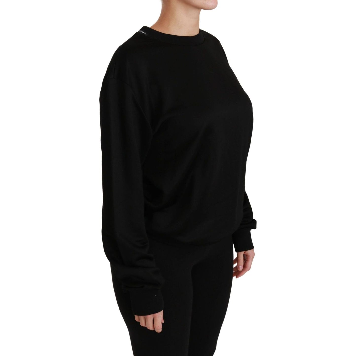 Dolce & Gabbana Black Cotton Crewneck Pullover Sweater TSH4422-38