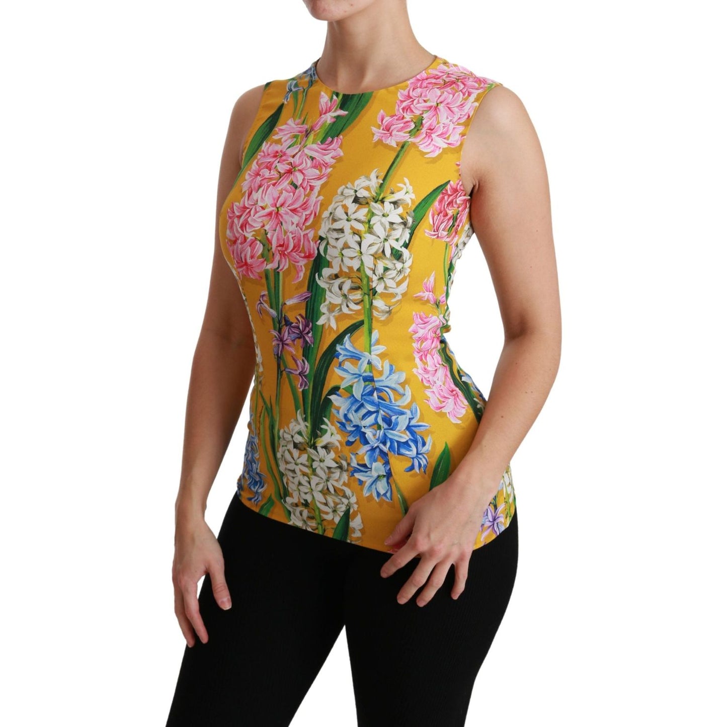 Dolce & Gabbana Yellow Floral Stretch Top Tank Blouse TSH4479#-42