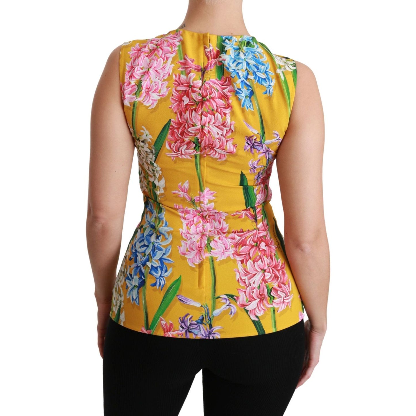 Dolce & Gabbana Yellow Floral Stretch Top Tank Blouse TSH4479#-42