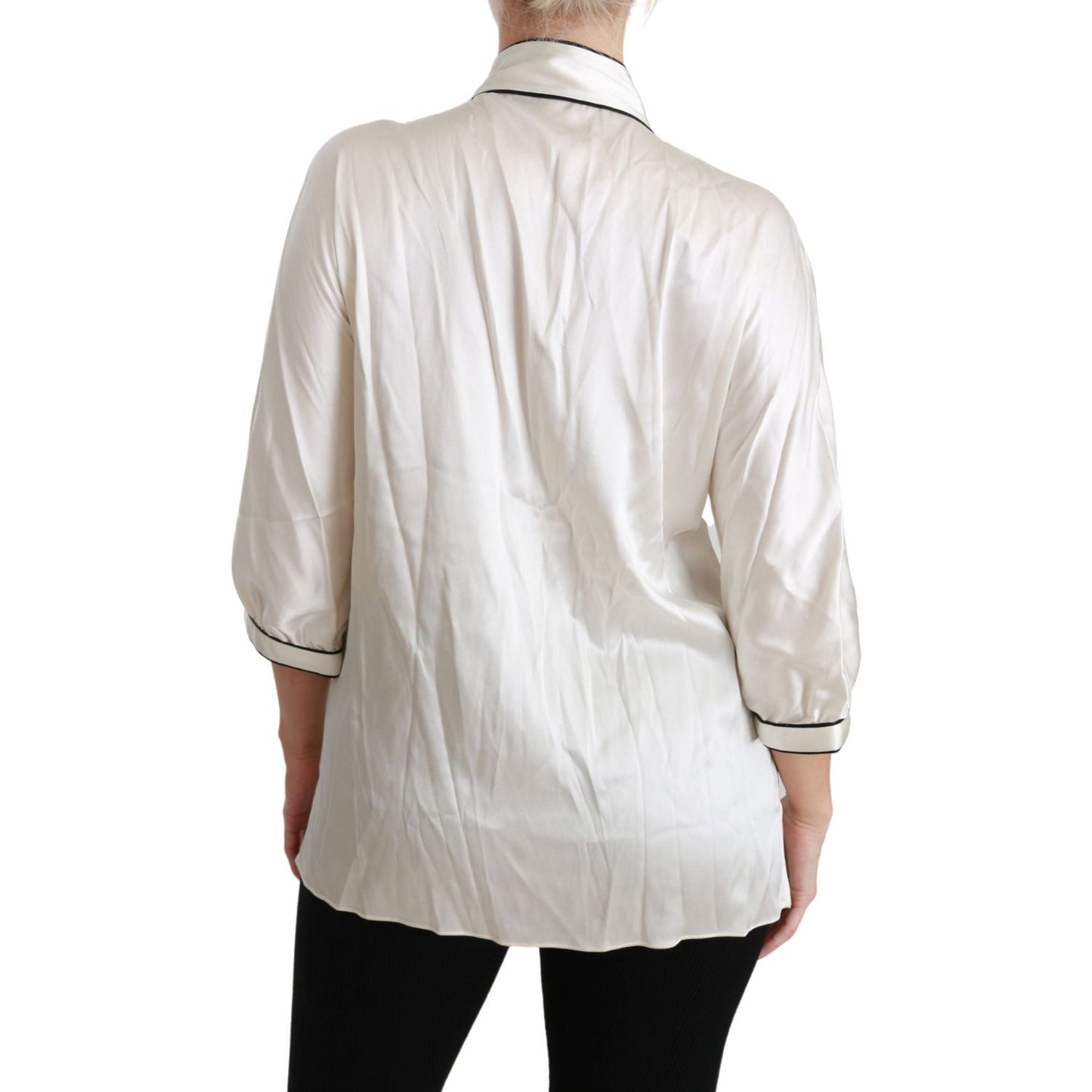 Dolce & Gabbana Beige 3/4 Sleeve Shirt Blouse Silk Top TSH4488-46