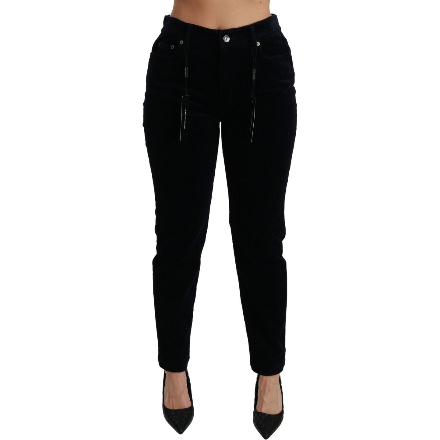 Dolce & Gabbana Blue Corduroy Mid Waist Skinny Pants Jeans PAN70925-38