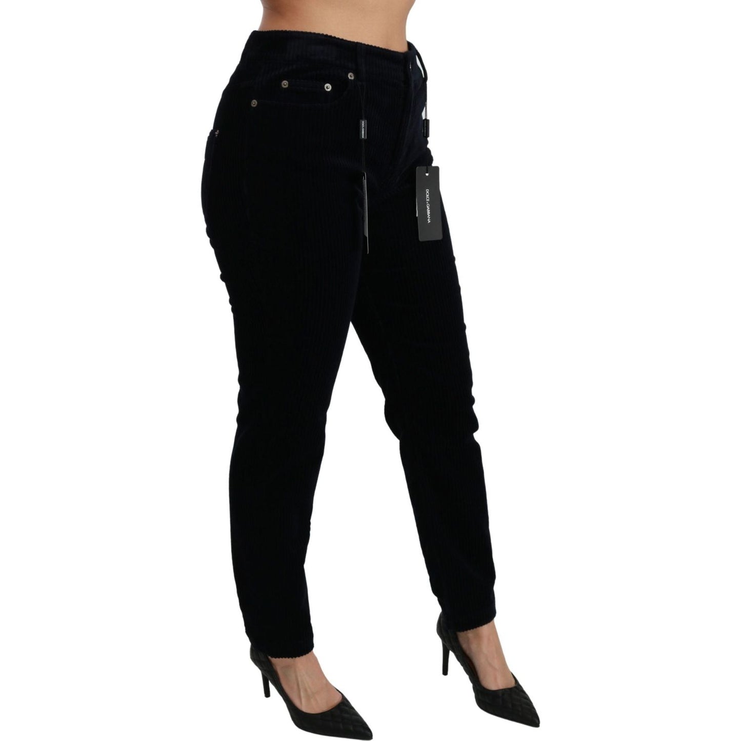 Dolce & Gabbana Blue Corduroy Mid Waist Skinny Pants Jeans PAN70925-38
