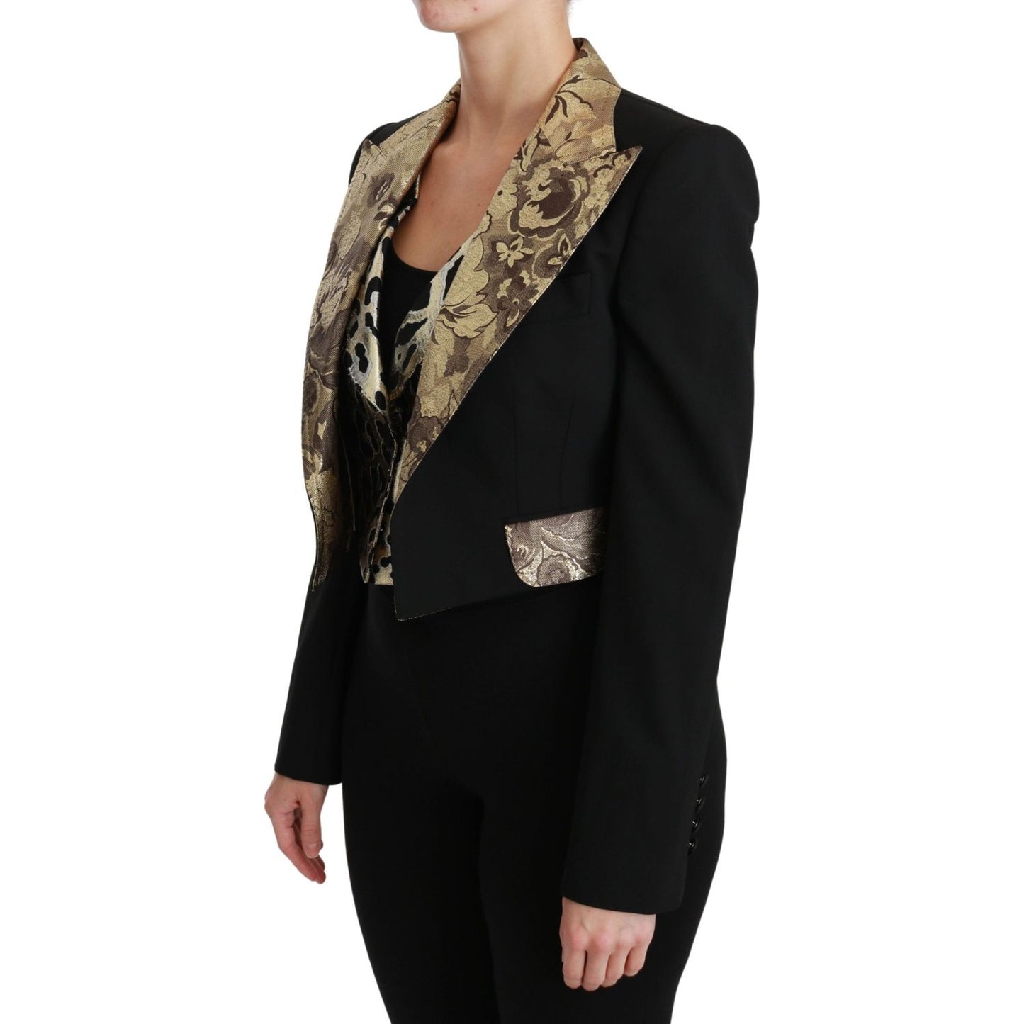 Dolce & Gabbana Black Jacquard Vest Blazer Coat Wool Jacket JKT2561-50