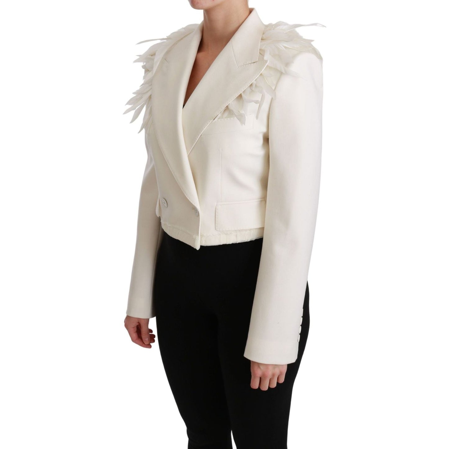 Dolce & Gabbana White Double Breasted Coat Wool Jacket JKT2580-40