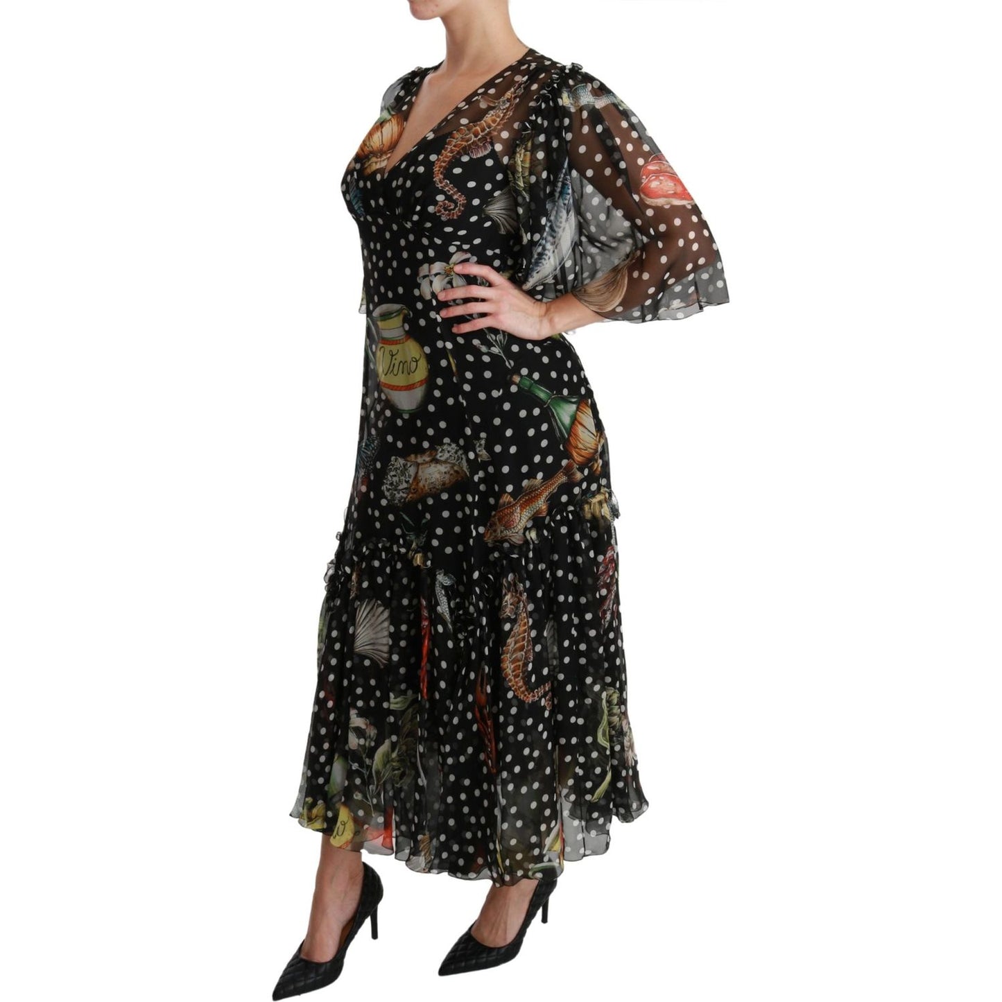 Dolce & Gabbana Black Sea Fish Sicily A-line Shift Dress DR2540-42