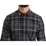 Dolce & Gabbana Gray Checkered Heart Collar MARTINI Shirt TSH4482-37