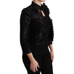 Dolce & Gabbana Black Floral Jacquard Blazer Silk Jacket JKT2624-38