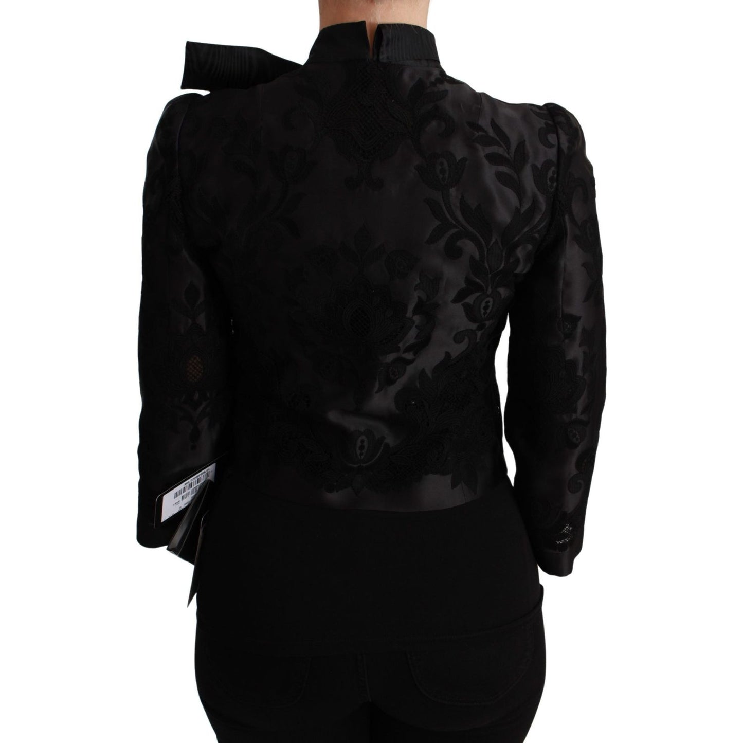 Dolce & Gabbana Black Floral Jacquard Blazer Silk Jacket JKT2624-38