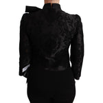 Dolce & Gabbana Black Floral Jacquard Blazer Silk Jacket JKT2624-38