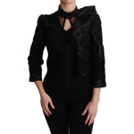 Dolce & Gabbana Black Floral Jacquard Blazer Silk Jacket JKT2624-38