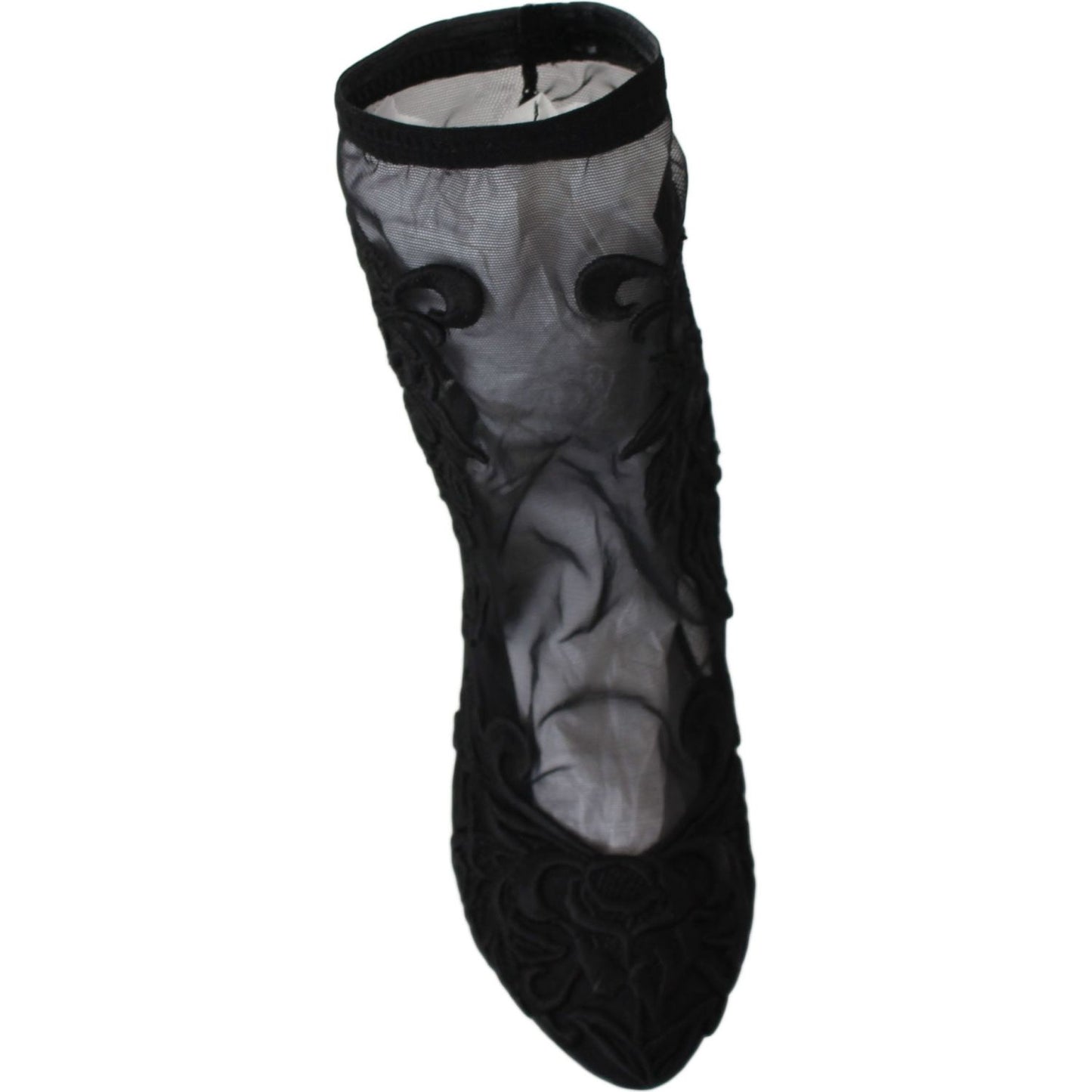 Dolce & Gabbana Black Roses Stilettos Booties Socks Shoes LA6147-39