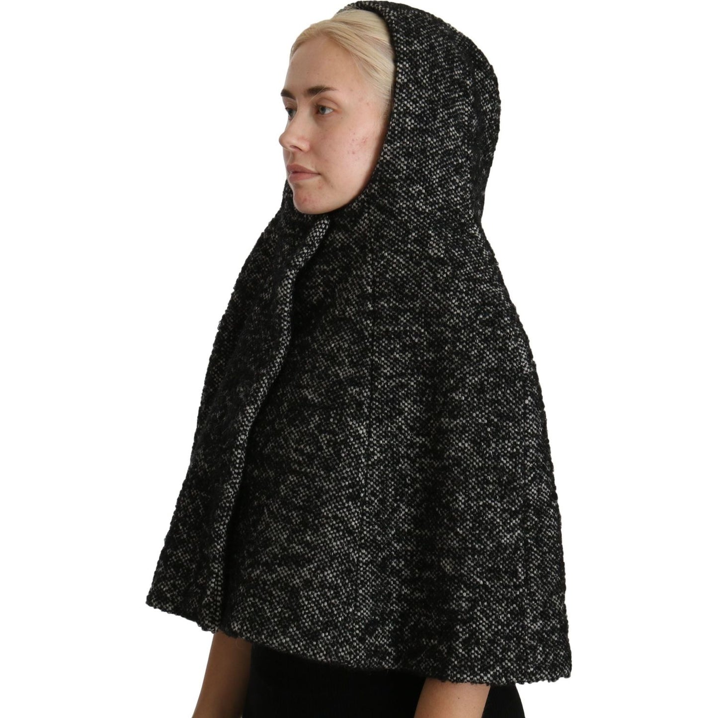Dolce & Gabbana Gray Tweet Wool Kaftan Jacket Coat Top Hood Scarf