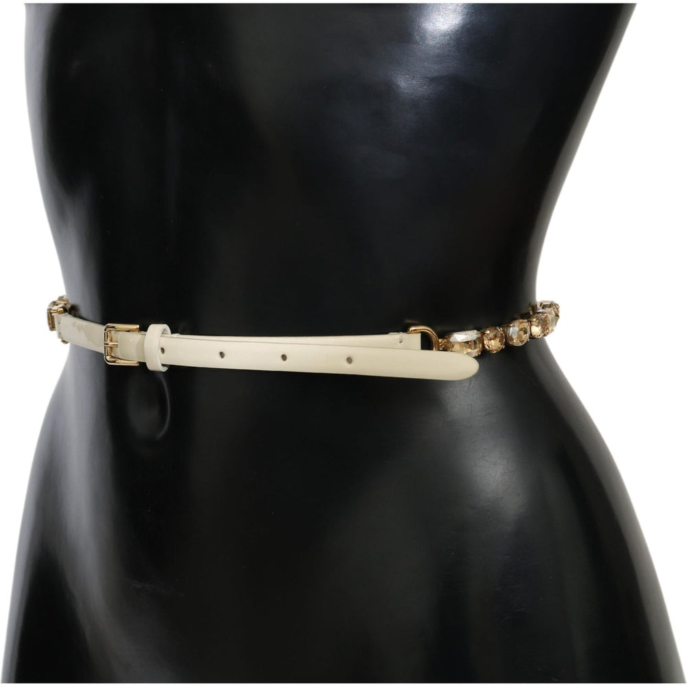 Dolce & Gabbana White Leather Crystals Waist Belt BEL60640-95