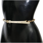 Dolce & Gabbana White Leather Crystals Waist Belt BEL60640-95