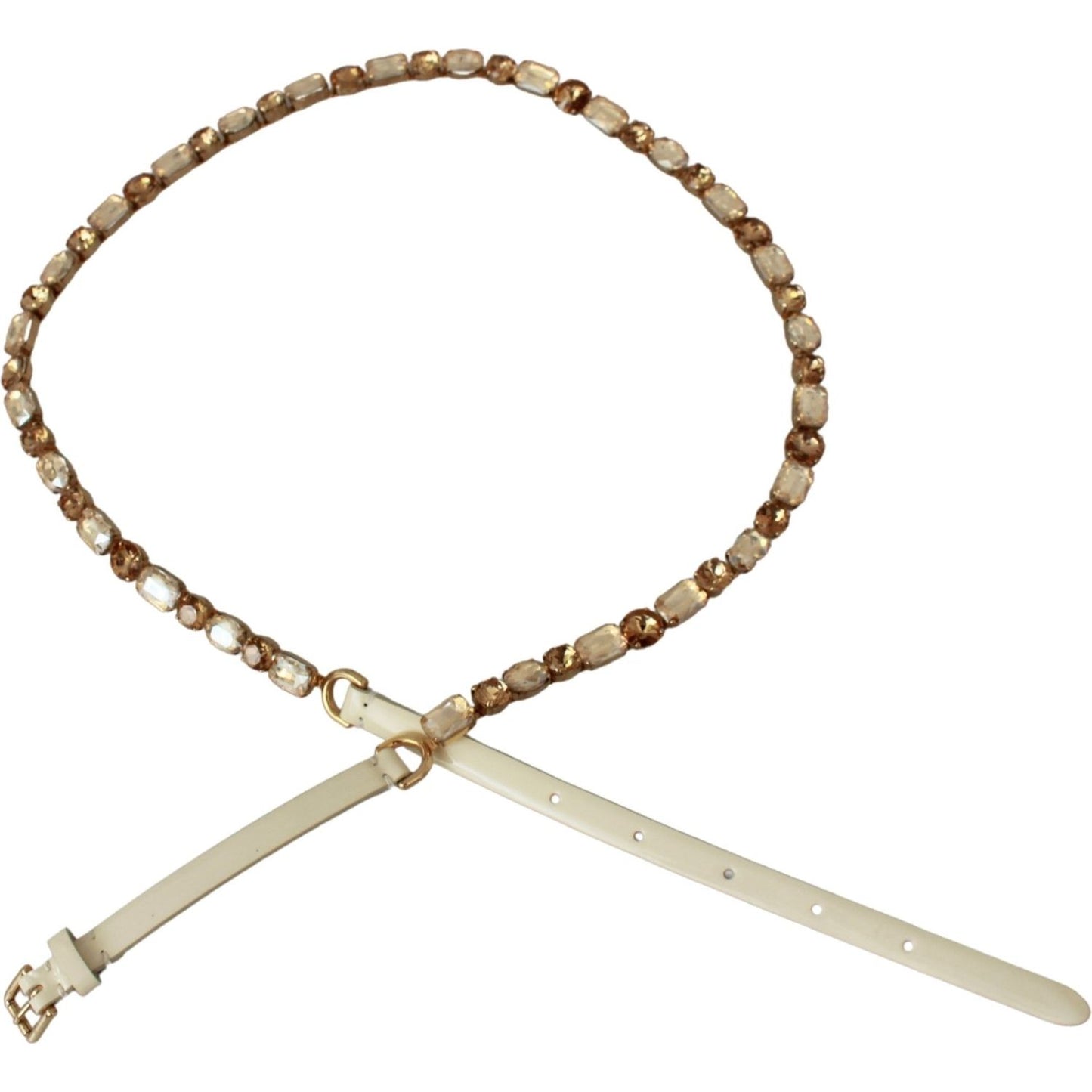 Dolce & Gabbana White Leather Crystals Waist Belt BEL60640-95